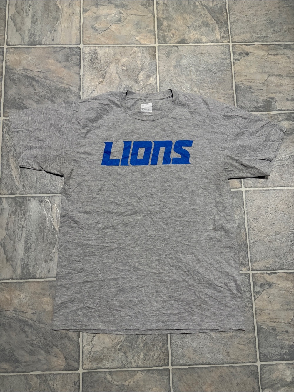 Fanatics Gray Tee with Blue LIONS Chest Graphic and #90 Trey Flowers on the back